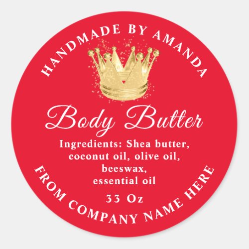 Custom Logo Name Body Butter Scrub Gold Red Spark Classic Round Sticker