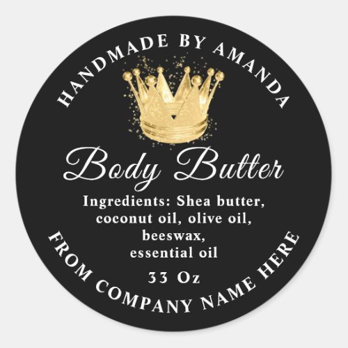  Custom Logo Name Body Butter Scrub Golden Crown  Classic Round Sticker