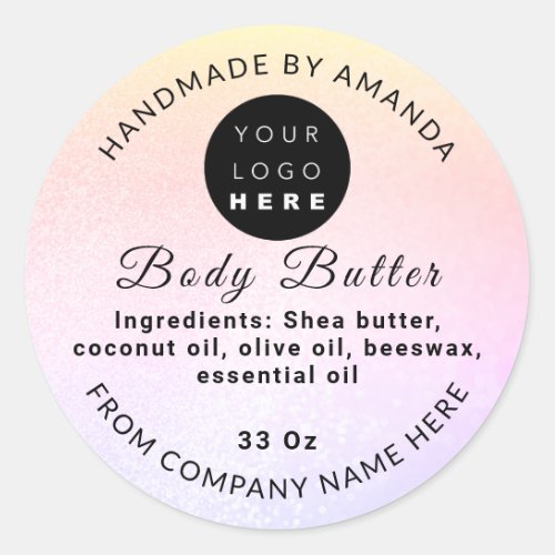Custom Logo Name BodyButter Cosmetics Light Pink Classic Round Sticker