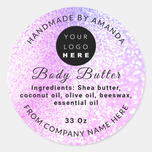 Custom Logo Name BodyButter Cosmetics Light Purple Classic Round Sticker