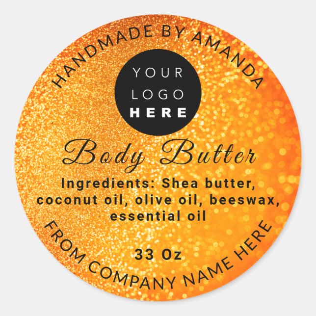 Custom Logo Name BodyButter Cosmetics Light Purple Classic Round Sticker (Front)