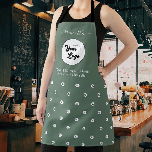 Custom Logo  Name Business Salon Staff Sage Green Apron