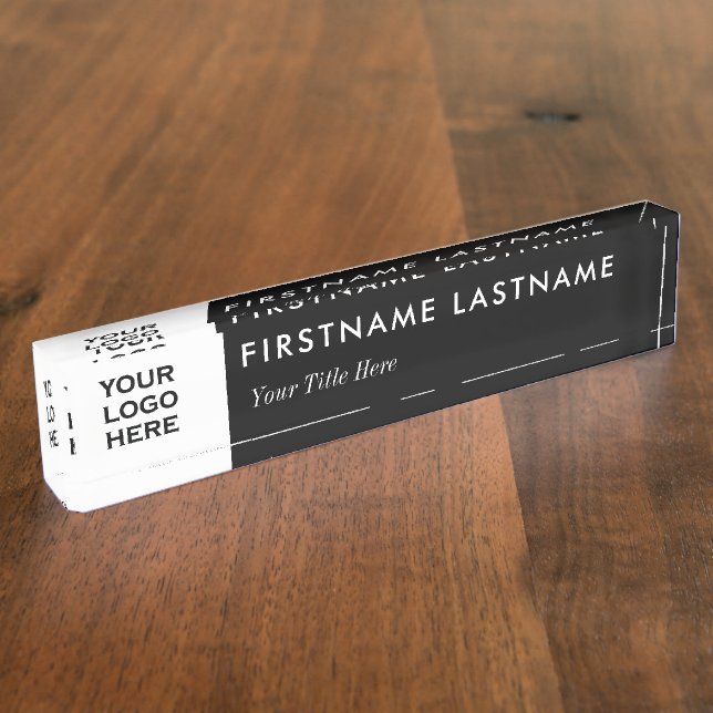 Custom Logo ,Name Elegant Black White Professional Desk Name Plate (Side)