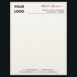Custom Logo Name Info Letterhead Your Colors Font<br><div class="desc">Your Colors Custom Name Simple Personalized Black and White Business Office Letterhead with Logo - Add Your Logo - Image / Business Name - Company / Address / Contact Information - Website / E-mail / Phone - Resize and move or remove and add elements / image with customization tool. Choose...</div>