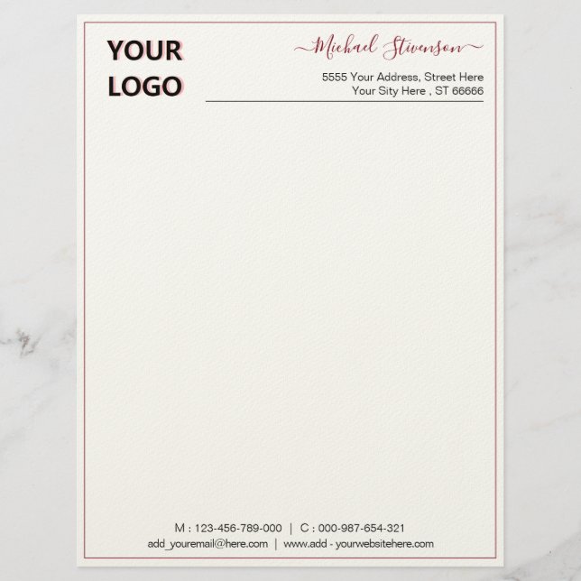 Custom Logo Name Info Letterhead Your Colors Font (Front)