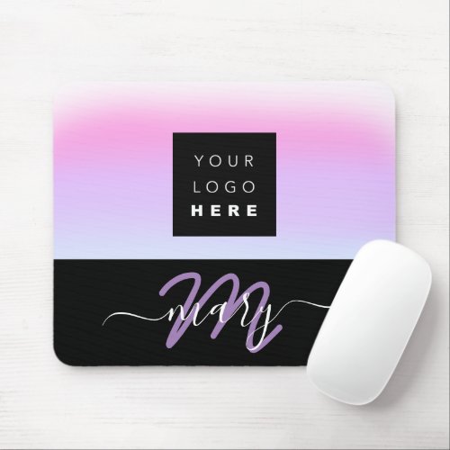 Custom Logo Name Monogram Black Dusty Pink Mouse Pad