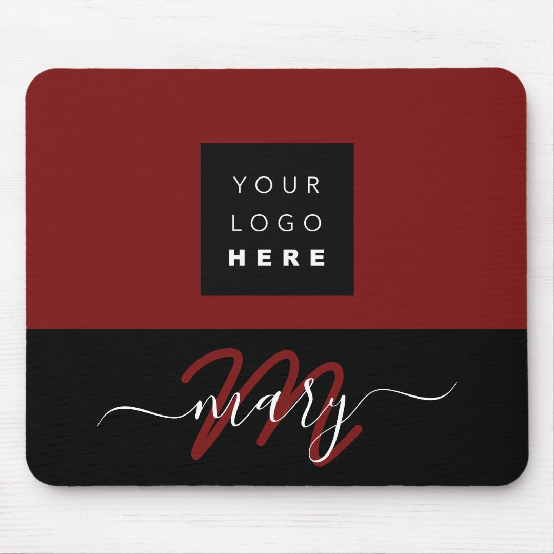Custom Logo Name Monogram Black White BUrgundy Mouse Pad Zazzle