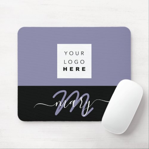 Custom Logo Name Monogram Black White Gray Blue Mouse Pad