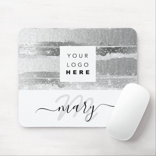 Custom  Logo Name Monogram Gray Stripes Lines Mouse Pad