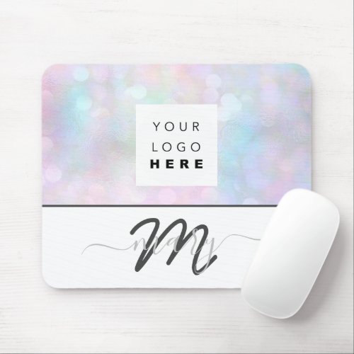 Custom  Logo Name Monogram Holograph Unicorn Gray Mouse Pad