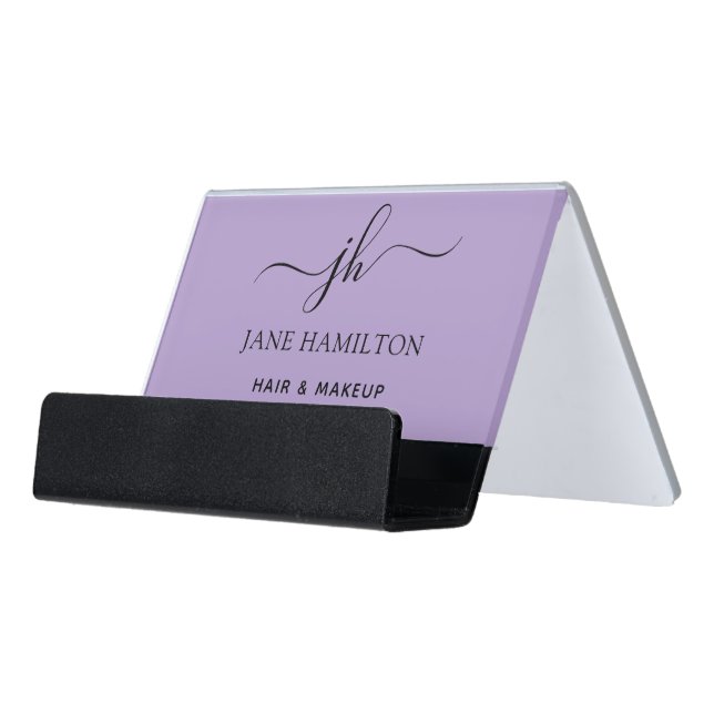 Custom Logo Name Purple Desk Business Card Holder (Angled Front)