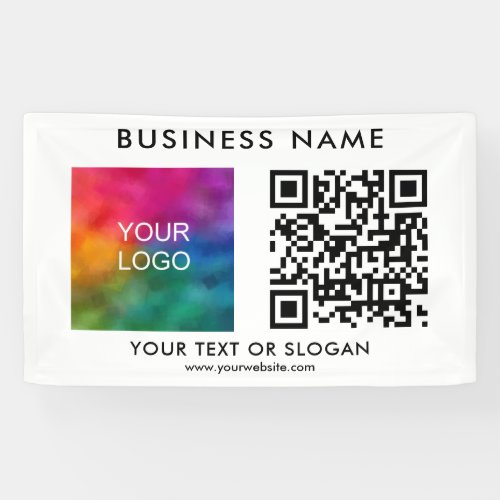 Custom Logo Name QR Code Elegant White Business  Banner