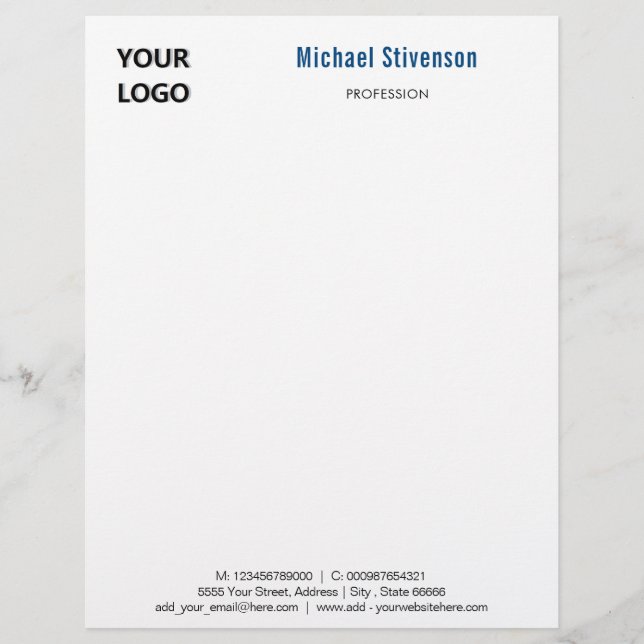 Custom Logo Name Text Info Personalized Letterhead (Front)
