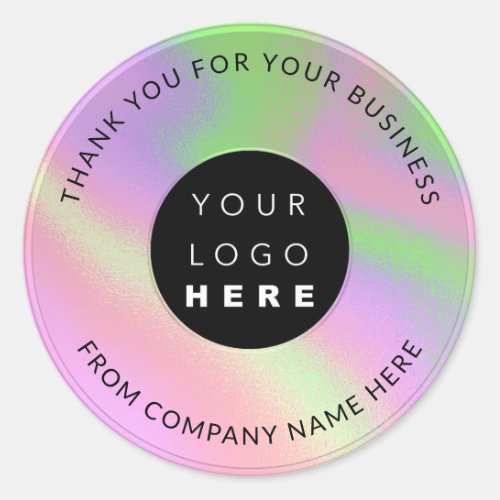 Custom Logo Name Web Holograph Thank Pink Classic Round Sticker