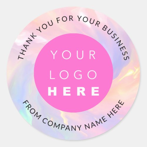 Custom Logo Name Web HolographIc Thank Pink Classic Round Sticker