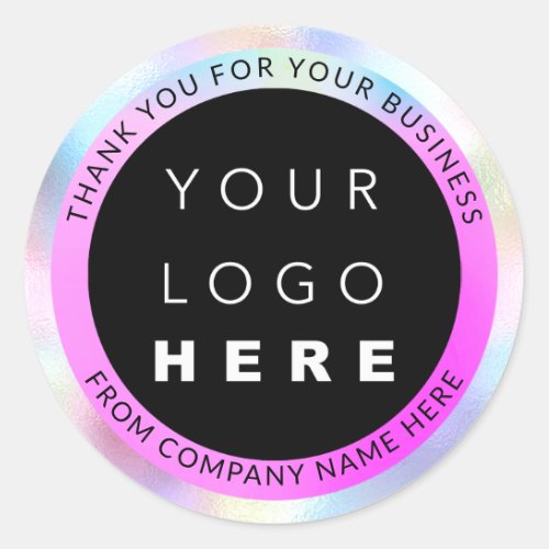 Custom Logo Name Web Pink Holograph Thank You Classic Round Sticker