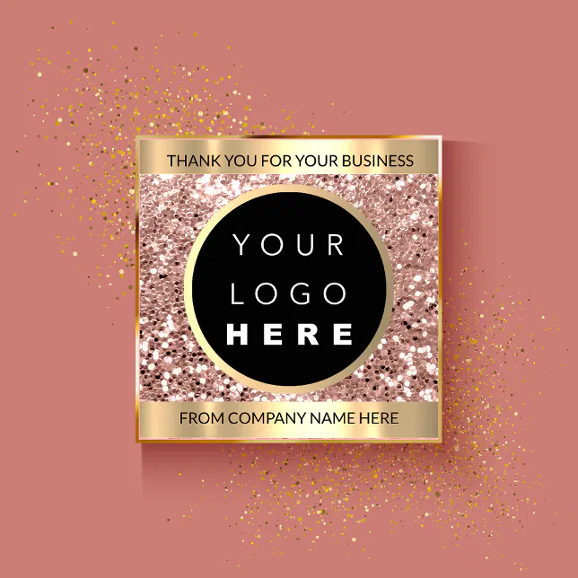 Custom Logo Name Web Rose Gold Thank You Square Sticker | Zazzle