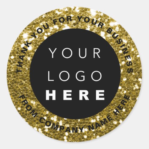 Custom Logo Name Web Thank You Gold Glitter Classic Round Sticker
