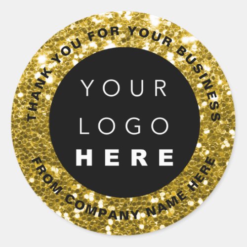 Custom Logo Name Web Thank You Gold Glitter Shop Classic Round Sticker