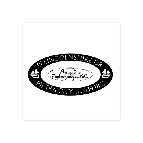 Custom Logo Nautical Black Oval Return Address Rubber Stamp