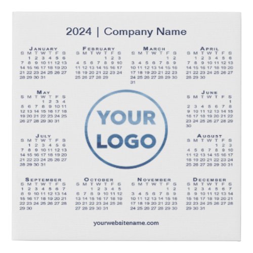 Custom Logo Navy Blue 2024 Calendar on White Faux Canvas Print