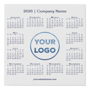 Custom Logo Navy Blue 2026 Calendar on White Faux Canvas Print