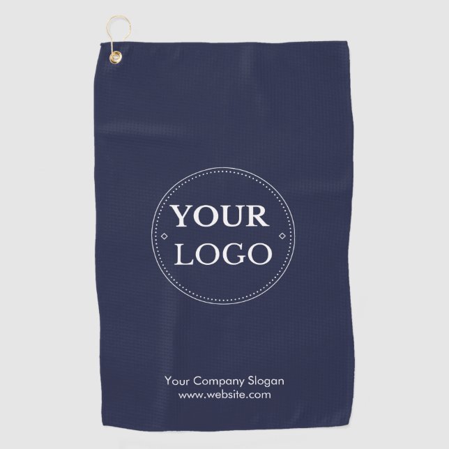 Custom Logo Navy Blue Business Branded Golf Towel (Front)