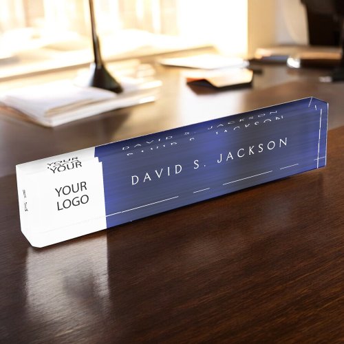 Custom Logo Navy Blue Executive Professional Desk Name Plate