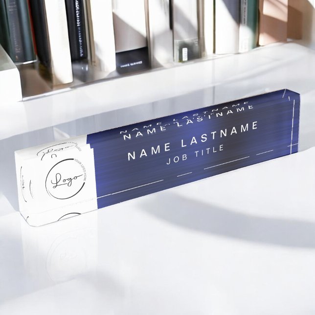 Custom Logo Navy Blue Metallic Professional Desk Name Plate (Creator Uploaded)