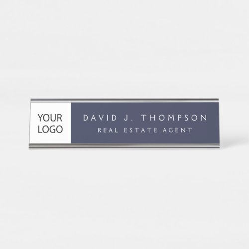 Custom Logo Navy Blue Professional Desk Name Plate