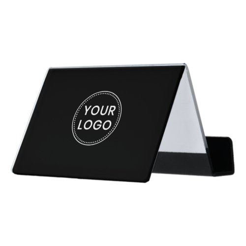 Custom logo on back black desk business card holder