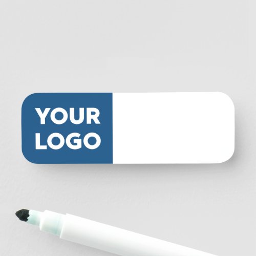 Custom Logo on Blue Reusable Dry Erase Name Tag
