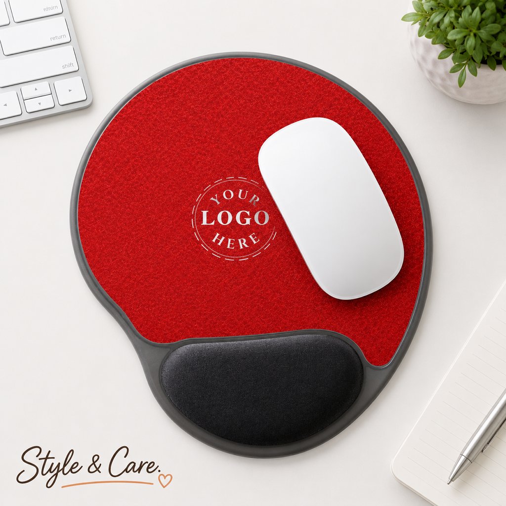 Classic red felt look custom logo gel mouse pad