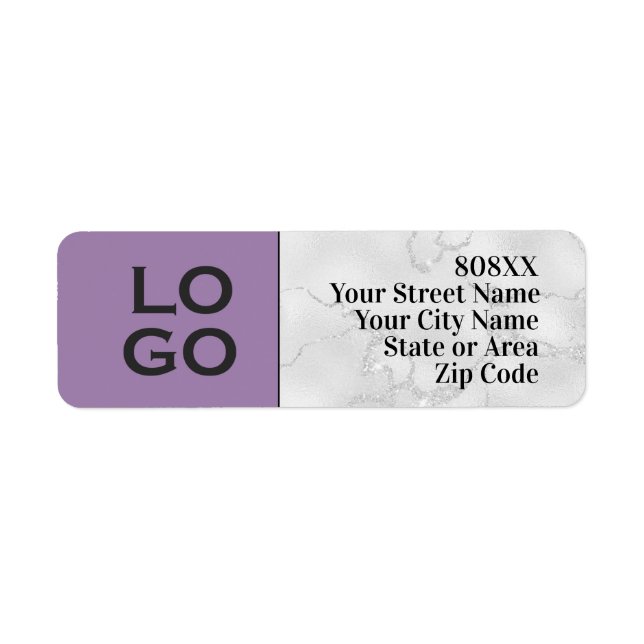 Custom Logo on Lavender Purple & Marble Label (Front)