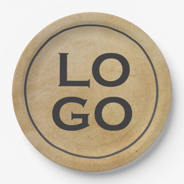 Custom Logo on Rustic Parchment Paper Plates (Front)