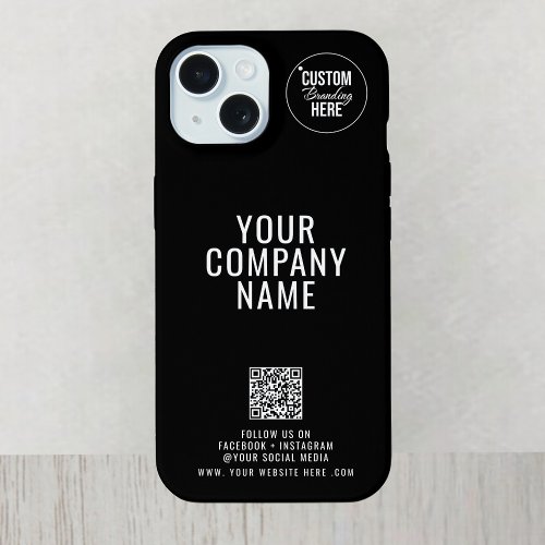 Custom Logo On The Back Social Media QR Code Black iPhone 15 Case