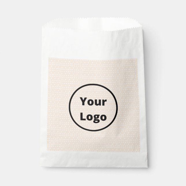 Custom logo on tiny white dots on blush favor bag (Front)