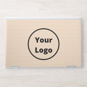 Custom logo on tiny white dots on blush HP laptop skin