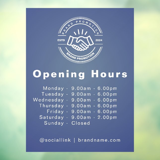Custom Logo & Opening Hours Business  Window Cling (Sheet 3)