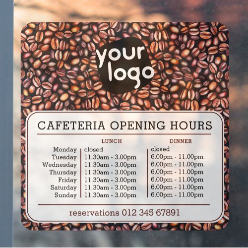   Custom Logo Opening Lunch Dinner Hours Cafeteria Window Cling
