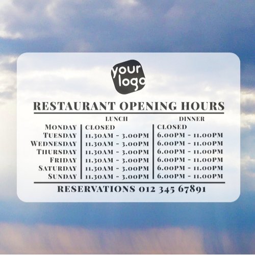  Custom Logo Opening Lunch Dinner Hours Restaurant Window Cling