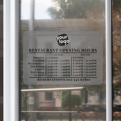  Custom Logo Opening Lunch Dinner Hours Restaurant Window Cling