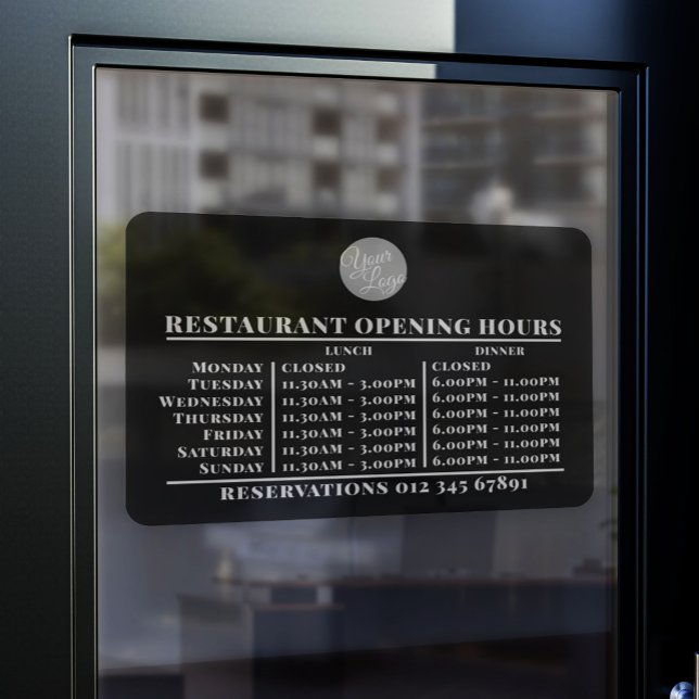  Custom Logo Opening Lunch Dinner Hours Restaurant Window Cling (Creator Uploaded)