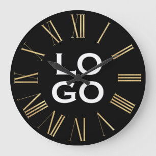 Custom Logo or Image on Black Large Clock