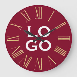 Custom Logo or Image on Burgundy Large Clock