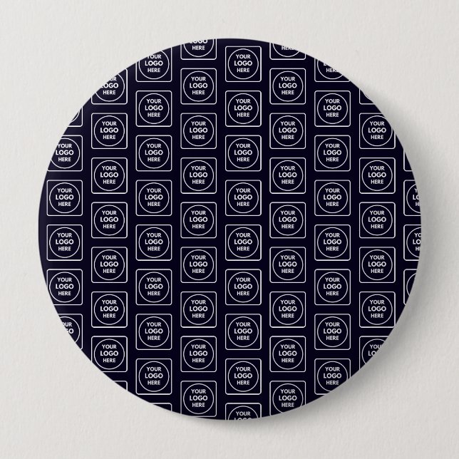 Custom Logo or Image Repeating Navy Blue Design Button (Front)