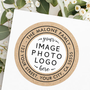 Custom logo or photo Kraft look return address Classic Round Sticker