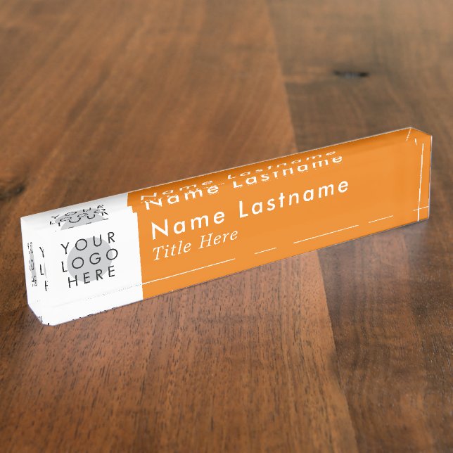 Custom Logo Orange Modern Simple Trendy Minimalist Desk Name Plate (Side)