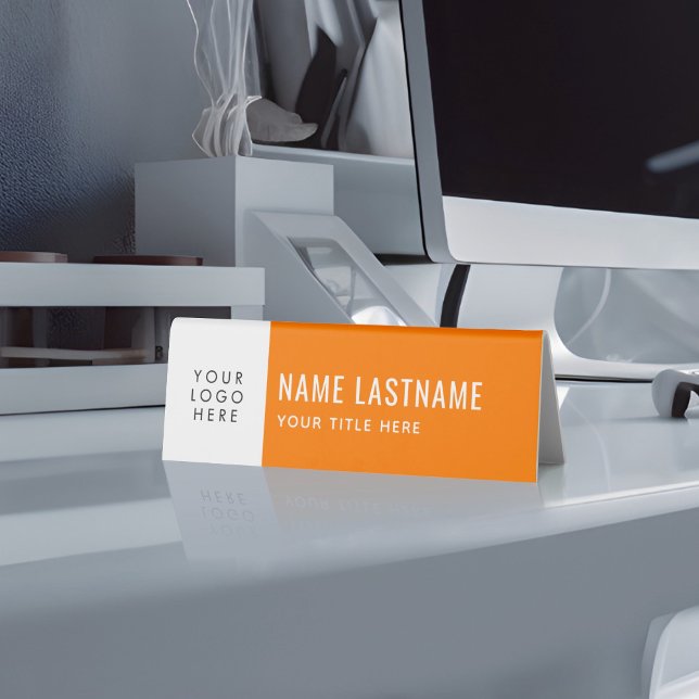 Custom Logo Orange Simple Minimalist Name Title Table Tent (Creator Uploaded)