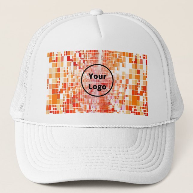 Custom logo orange whirl blocks trucker hat (Front)